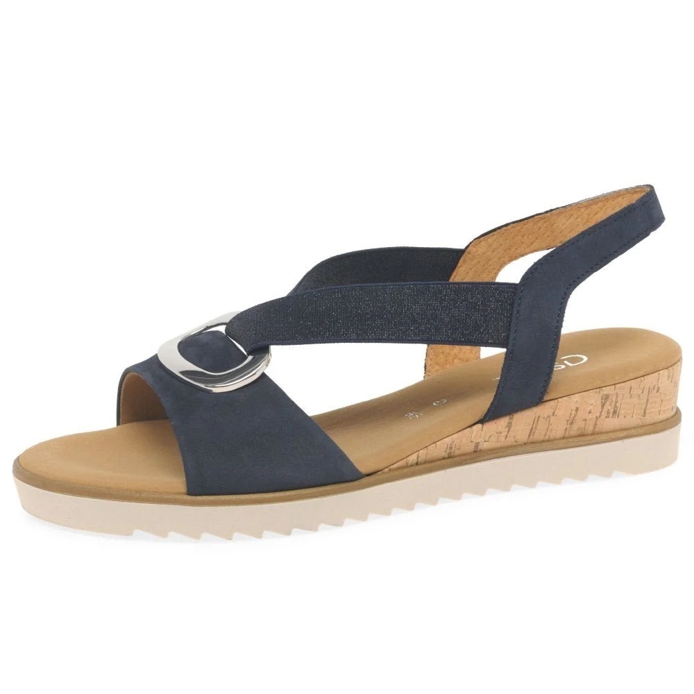 NWT GABOR US9 Reese Sandal Nubuck Leather Slip-on Wedge Heel - Blue - US 9